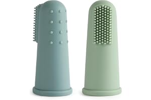 Vicloon Bebis fingertandborste, 2 stycken silikon fingerborst för fingrar, BPA-fri, flerfärgad tandborste för bebis, silikon tandborste, delikat för tandkött och tänder, för 6–18 månader