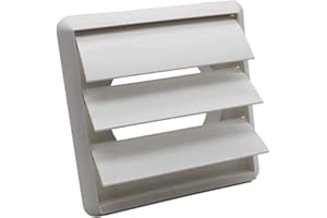 Kair White Gravity Grille 155mm External Dimension Ducting Air Vent with 100mm - 4 inch Round Rear Spigot and Not-Return Shutters