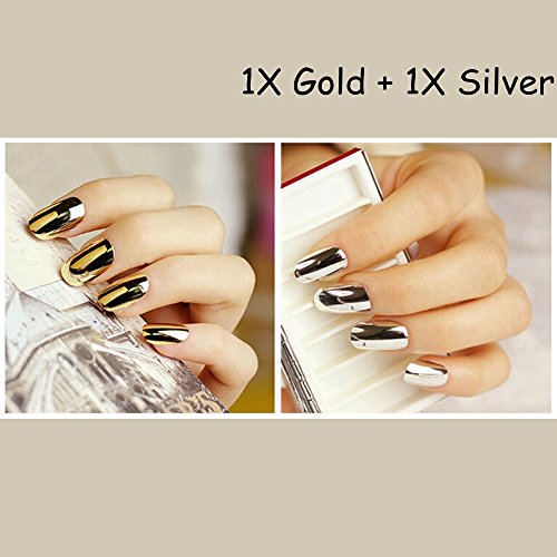 Teenxful 2 Sheet Nail Art Polish Gold and Silver Sticker Patch Full Wraps Tips 32pcs for Women
