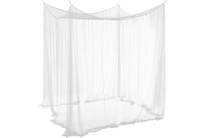QUCOVER Unimall Moustiquaire de Lit Double Ciel de Lit Rectangulaire Grande Moustiquaire Blanc Simple d'Eté avec 4 Ouvertures Baldaquin Rideaux de Lit 190cm(W) x210cm(L) x240cm(H) Répulsif Pour Les Insectes