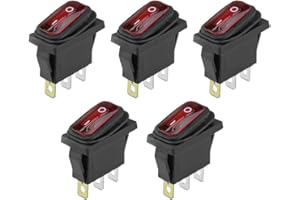 ETOPARS 5 Piezas 12V 20A Interruptor Basculante Redondo para Coche Luces de Luz LED Rojo Interruptor de Palanca Coche Botón Pulsador Impermeable 3Pin ON Off