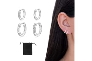 LICHUANUK 2 Pares de Pendientes de Aro de Cartílago Pendientes de Aro Pequeños de Acero Inoxidable Anillos de Labio Nariz plata