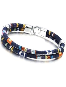 Zwei Strang Navy Blau Tribal Tibetische Handarbeit Baumwolle Armband für Herren Jungen Damen Wickeln Schweißband