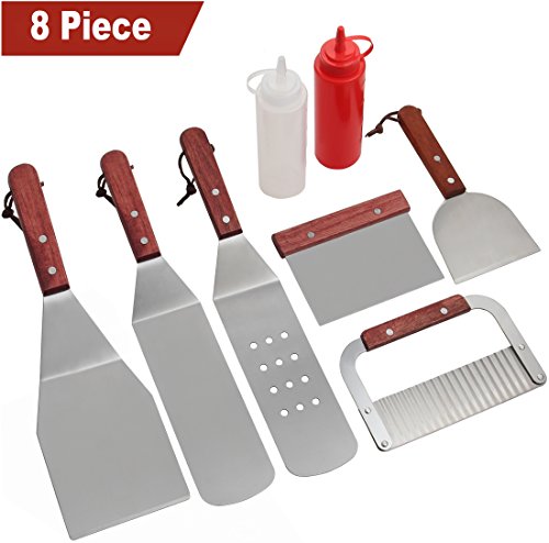 Romanticist 8Pcs Grillspachtel Plancha Kit Edelstahl Grillbesteck – Schwerer Edelstahl Profi Grill-Spachtel