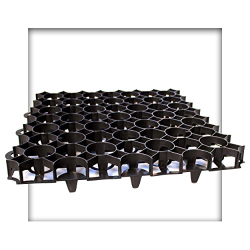 Preisvergleich Produktbild Kieskönig Rasengitter 50x50x4 cm schwarz Rasengitterplatten Rasenwaben Rasenmatten mit Bodenkreuzen Bodenwaben 8 Stück (2 m²)