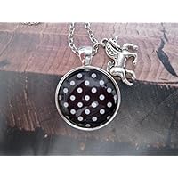 Handmade Kinder/ Mädchen Cabochon Kette Punkte, mit Einhorn Anhänger