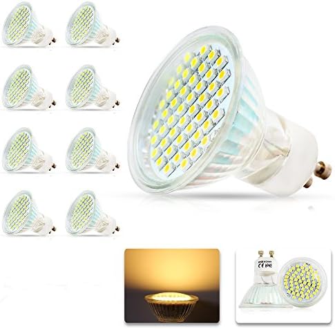 8 Pack Energy saving GU10 Led Bulbs Warm White 5W with 60 SMD 3528 New Chip Light Source 420LM AC200-240V Quartz Glass [Energy Class A]