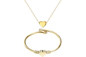 VQYSKO 2PCS Femme Fille Coeur Collier + Bracelet Ensemble de Bijoux L'amour Acier Inoxydable Gravure Personnalisé Saint Valentin Cadeau Exquis (et Boîte)