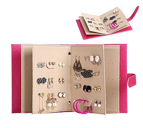 iSuperb® Ohrringe Schmuckschatulle Ohrringhalter PU Leder Schmuckkasten Kasten Ohrringe Aufbewahrung Ohrringständer Schmuckständer Weihnachtsgeschenk Geburtstagsgeschenk für Mädchen Frauen Damen 18.5 x 14 x 4.5cm (Rose) - 2