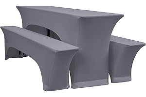 YMHPRIDE 3er-Set Elastische Biertischhussen, Hellgrau Bierbankhusse und Tischdecken, 50 cm Tischbreite, Bierzeltgarnituren 220 x 50 x 70 cm für Gartenbankett-Gartenmöbel.（3 Packungen）