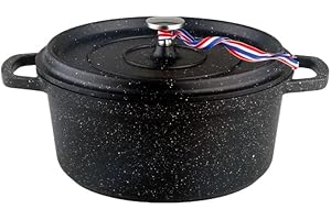 Kamberg Cazuela 24 cm redonda negra, aluminio fundid, revestimiento tipo piedra, todo tipo de fuentes de calor, incluida la inducción, sin PFOA