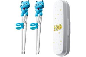 FANSEZQ 2 pièces de baguettes d'entraînement pour débutants,avec assistant,adaptées aux débutants,seniors, enfants pour entraîner des baguettes,baguettes chinoises, jolie vaisselle baguettes d'animaux,bleu