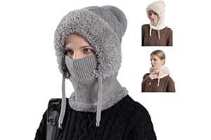 Xiangqianzou Schalmütze Damen, Balaclava Strickmütze, Multifunktional Sturmhaube, 3-in-1-Beanie Mütze Gesichtsmaske und Schal Fleecegefüttert Winddicht Mütze, Winter Thermo Kapuzenschal, Mützenschal