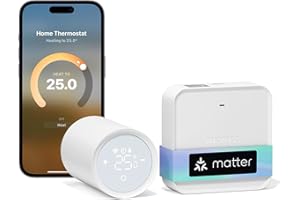 Meross Matter Heizkörperthermostat mit Hub, WLAN Heizungsthermostat Kompatibel Smart Thermostat WLAN Funk Thermostat mit HomeKit, Alexa und Google Assistant,Sprachsteuerung Zeitpläne