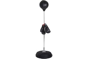 HOMCOM Sac de Frappe sur Pied Punching Ball sur Pied réglable en Hauteur 126-144 cm avec Gants, Pompe et Base de lestage pour Adolescents et débutants