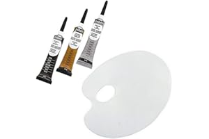 Blumie Shop Lot de 3 Tubes de Cerne Relief Pébéo Tous Supports : Noir + Or + Argent + 1 Palette Ovale