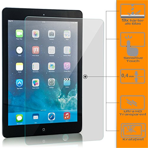 Saxonia Displayschutz Folie aus gehärtetem Glas für Apple iPad Air & iPad Air 2 Schutzfolie Panzerglas Glasfolie | HD Klar Transparent