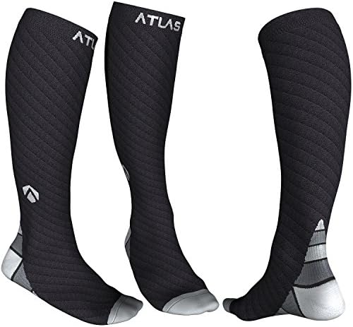 Compression Socks for Men &amp; Women - Atlas Support Sock - Ideal for Running, Cycling, Nurses, Flying, Shin Splints &amp; Travel - Graduated Compression, Breathable Fabric, All-Day Comfort - 1 Pair (S/M, Black &amp; Grey)
