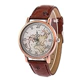 Mode Retro Damenuhren Herrenuhren Mädchenuhren Jungenuhren - Leder Armband Weltkarte Römische Ziffern-Skala Dial Armbanduhren für Unisex Kinder, Grün