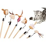 LOSORN ZPY 5Set Interaktives Spielzeug Katzenspielzeug Katzenangel Holz Lustige Anhänger