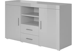 MB Muebles Bonitos | Credenza Stile Moderno Roque | Larghezza 140 x Altezza 80 x Profondità 40 cm | Mobile in Melamina lucida | Colore Grigio