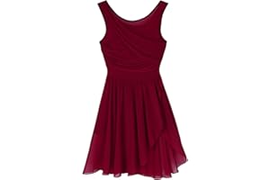 Jugaoge Damen Tanzkleid mit Plissee Ärmellos Ballettkleid Lyrisches Kleid Unregelmäßig Tutu Rock Slip Latein Tango Samba Salsa Bekleidung