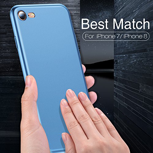 iPhone 7 Case, iPhone 8 Case, TORRAS Ultra-Thin Case with [Tempered Glass Screen Protector], Simple Stylish Fully Protective Matt Cover for Apple iPhone 7 (2016) / iPhone 8 (2017) - Light Blue.