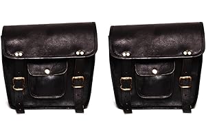 ALASKA EXPORTS Skórzane torby na siodełko motocyklowe, boczne torby rowerowe, bagażnik rowerowy, torba rowerowa, torba rowerowa, 2 torby, czarne