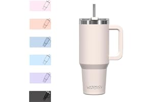 WATERSY termomugg 891 ml med handtag och sugrör, 30 oz dubbelväggig termosmugg i rostfritt stål, diskmaskinssäker, håller dry
