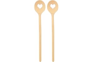 teemando® 2 X Small Branded Wooden Cooking Spoon with Heart 16cm Round Cooking Spoon for Cooking Baking
