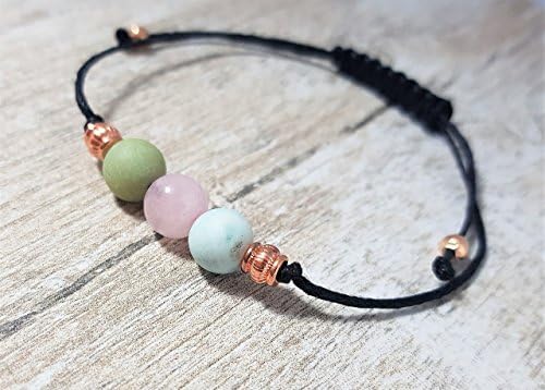 Rose Quartz and Frosted Amazonite Gemstone adjustable bracelet - Rose Gold Beads