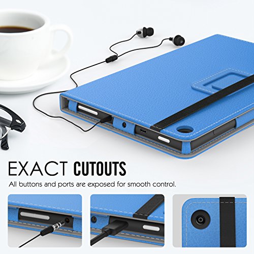 MoKo Hülle für All-New Amazon Fire HD 8 Tablet (7th Generation – 2017 Modell) – Kunstleder Ständer Schutzhülle Smart Cover mit Stift-Schleife für das neue Fire HD 8, Blau - 4