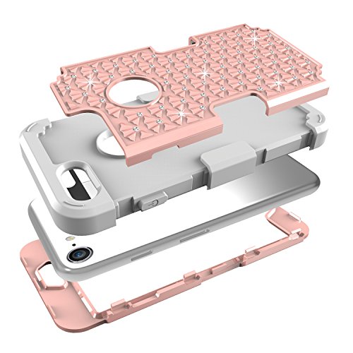 iPhone 7 and iPhone 7 Plus Case  Yaxiny Diamonds Hybrid Heavy Duty Shockproof Full-Body Protective Case with Dual Layer  Hard PC  Soft Silicone  Impact Protection for Apple iPhone 7 and iPhone 7 Plus  iPhone7 4 7  Rose Gold Gray 