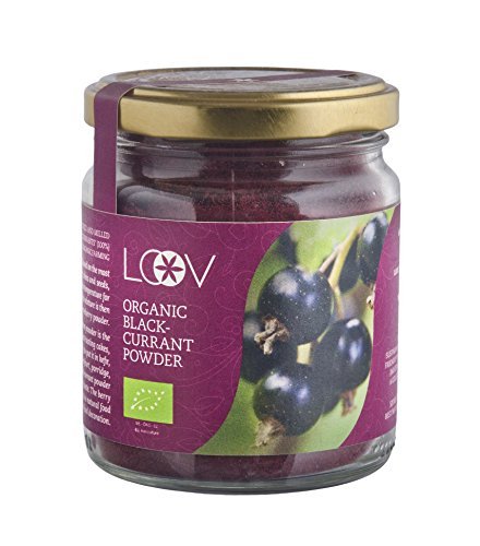 Grosella negra orgánica en polvo de LOOV: 100 g, muy alto contenido de antocianinas y vitamina C, obtenido únicamente a partir de pieles y semillas de bayas, sin azúcar añadido, sin aditivos, suministro para 20 días, cultivado en clima nórdico en Europa, superalimento