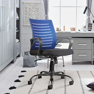 CELLBELL C104 Mesh Mid-Back Ergonomic Office Chair/Study Chair/Revolving Chair/Computer Chair for Work from Home Metal Base Chair [Blue]