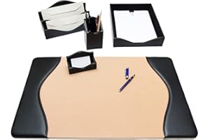 MARUSE Set da Scrivania 5 Pezzi - 100% Pelle Pieno Fiore, Aspetto Naturale - Fatto a Mano in Italia da Esperti Artigiani - Elegante e Funzionale, ideale per l'Ufficio - Nero