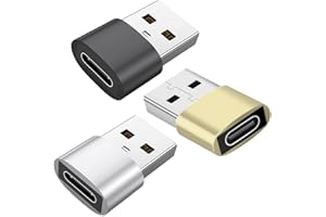 Mepsies Adaptador USB C Hembra a USB Macho (3 Piezas), Adaptador USB-C a USB-A OTG Compatible con iPhone 11 12 13 Pro, Samsung Galaxy S22 S21 S20, MacBook, PC, en el Coche y Más (Negro Oro Plata)