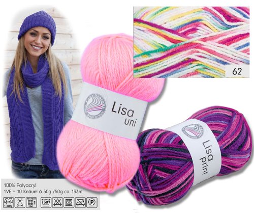 Lisa-Print Strickgarn Baby Garn Strick-Wolle meliert Bastelgarn 100 % Acryl - Farbe pink_weiß_blau_gelb_grün-meliert_62