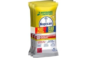 Napisan Salviette Tripacco Disinfettanti Sgrassanti al Limone, Confezione da 120 Salviette Disinfettanti Biodegradabili e Compostabili Multisuperfici