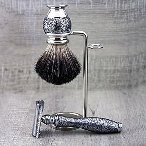 Haryali London Mens 4Pc Shaving Kit with Double Edge Safety Razor, Pure Black Badger Hair Brush, Stainless Steel Stand… - Image 2