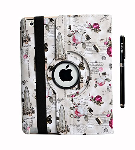inShang Hülle für Apple iPad 2 iPad 3 iPad 4, PU Leder Tasche Hülle Skins Etui Schutzhülle Ständer Smart Case Cover für Tablet iPad, Super Automatische Einschlaf-/Aufwach funktion, 360 Grad rotierende Schutzhülle mit Standfunktion + inShang Logo hochwertigen Stylus Eingabestift Stift