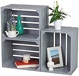 Graue Vintage-Kisten fertig montiert im Used-Look. Neue, unbenutzte Apfelkisten und Obst-Kisten perfekt als trendige Dekobox zum Möbel-Bau, Tischbau, Regalbau & als Allzweck-Kiste zur Aufbewahrung