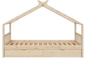 Vitalispa House bed "Design", Natural wood, 90 x 200 cm with 2 drawers