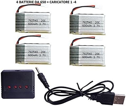 WayIn® 3.7V 650mAh 20C Lipo Battery(4PCS) with 4 In 1 X4 Battery Charger for Syma X5SW X5C-1 X5 X5C Parts