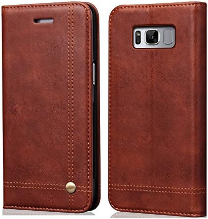 TeLoo - Samsung Galaxy S8 Phone Case Retro Leather Wallet Card Slots Creative Foldable Stand Magnetic Adsorption Flip Cover For Samsung Galaxy S8 (Brown)