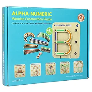 ButterflyEduFields Wooden Alphabets Puzzle Toys for Kids 3 4 5 Years | 28 Piece Wooden Construction Puzzles Board | Great Tool for Teaching Letters, Numbers & Common Shapes