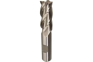 Drill America DWCF322 DWCF Series High-Speed Steel End Mill, Polished Finish, 4 Flute, Square End, 1-3/8" Cutting Length, 5/8" Cutting Diameter, 3-3/8" Length, 1/2" Shank (Pack of 1)