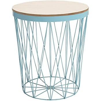 Moderner Couchtisch Beistelltisch STORAGE II grau mit Holzdeckel Korb