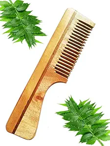 Evana Handcraft Pure Neem Wood Comb with Handle | Anti dandruff | Hair Growth | Model 2 | Anti Bacterial | Men/Women/Kids