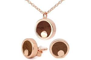 NaturSchatulle Holzschmuck Set Ohrringe Halskette Moonshine 9mm Damen Holzohrringe 925 Silber Rosegold Nussbaum Holz Ohrstecker Schmuck